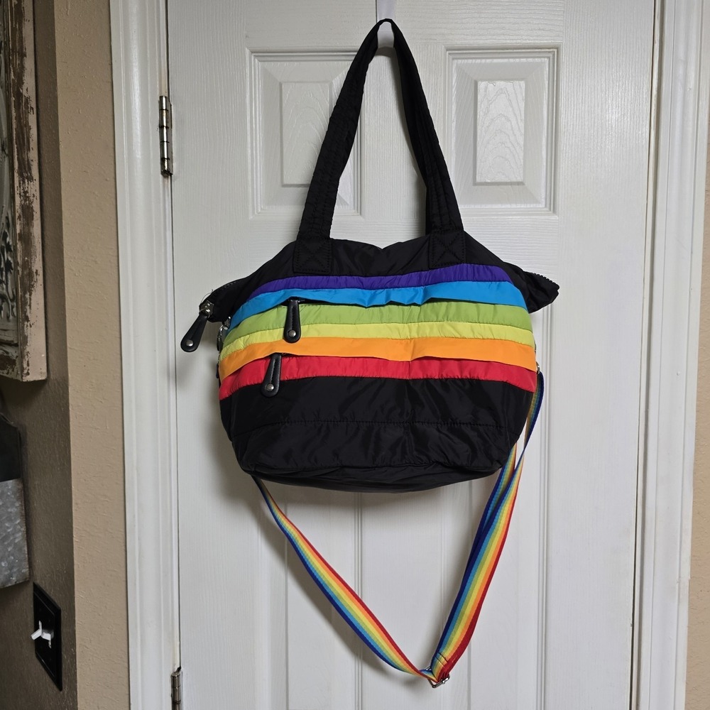 Sondra Roberts Squared Puffer Tote Bag Rainbow Stripe